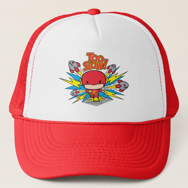 Chibi Flash Outrunning Rockets Trucker Hat (Front)