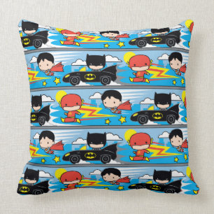 Chibi Flash, Superman, and Batman Racing Pattern Cushion