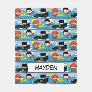 Chibi Flash, Superman, and Batman Racing Pattern Fleece Blanket