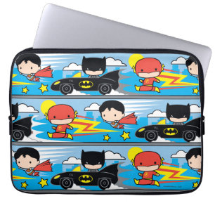 Chibi Flash, Superman, and Batman Racing Pattern Laptop Sleeve