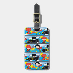 Chibi Flash, Superman, and Batman Racing Pattern Luggage Tag