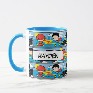 Chibi Flash, Superman, and Batman Racing Pattern Mug