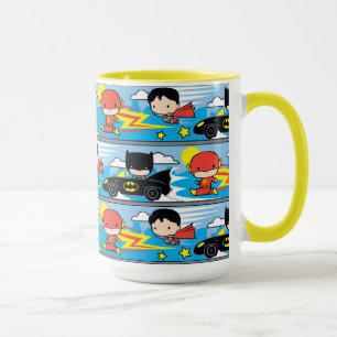 Chibi Flash, Superman, and Batman Racing Pattern Mug