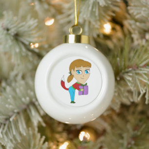 chibi foxy girl    ceramic ball christmas ornament