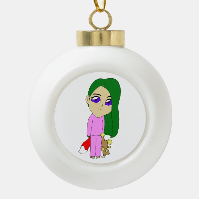 chibi foxy girl    ceramic ball christmas ornament (Front)