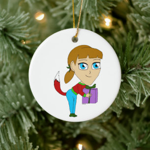 chibi foxy girl    ceramic tree decoration