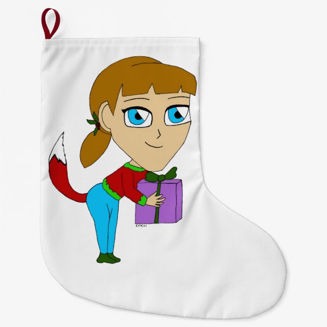 chibi foxy girl  large christmas stocking (Front)