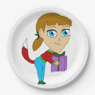 chibi foxy girl paper plate