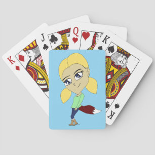 chibi foxy girl playing cards