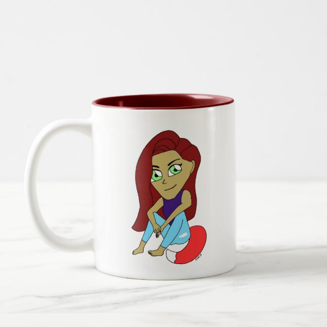chibi foxy girl Two-Tone coffee mug (Left)