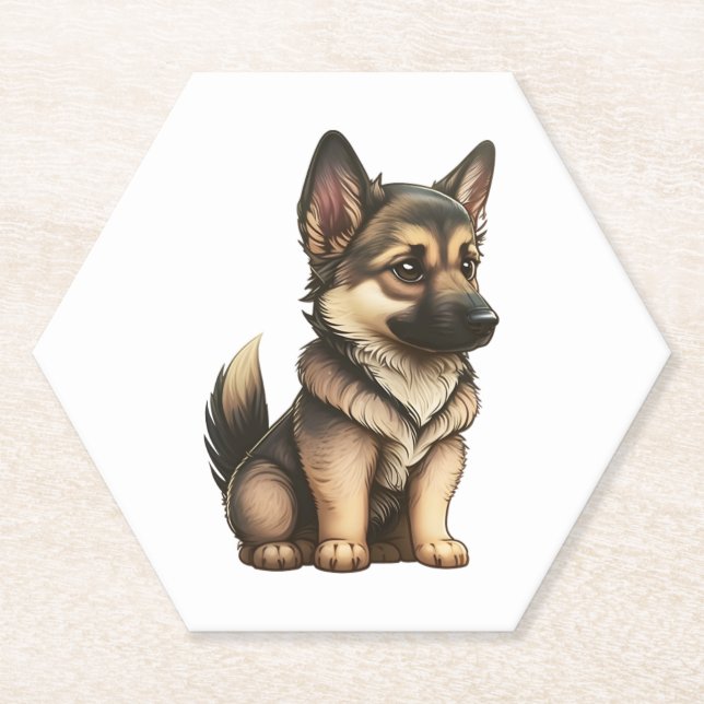 Chibi German Shepherd Paper Coaster (Front)