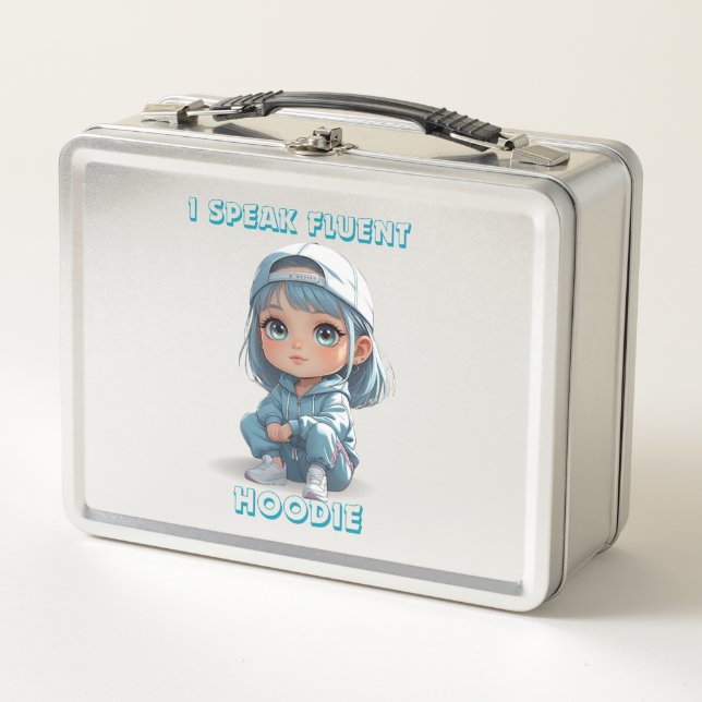 Chibi Girl in Hoodie & Cap  Metal Lunch Box (Front)
