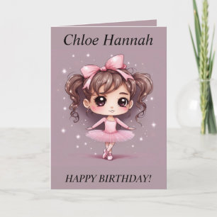 Chibi Girl pigtails Ballerina Birthday Card