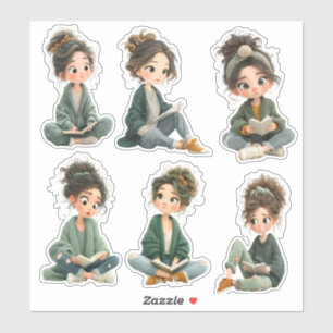Chibi Girl Reading Sticker Sheet