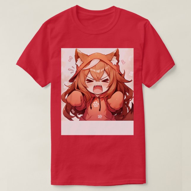chibi girl wear fox hoodie T-Shirt (Design Front)