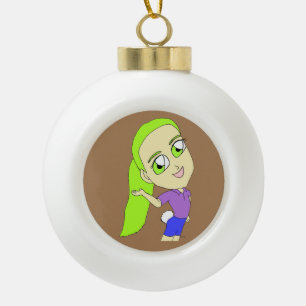 chibi girl with a bunny tail   ceramic ball christmas ornament