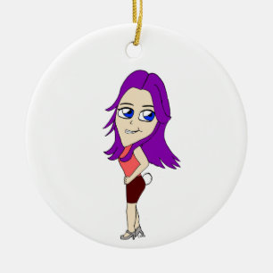 chibi girl with a bunny tail ceramic tree decoration