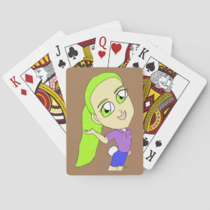chibi girl with a bunny tail    playing cards