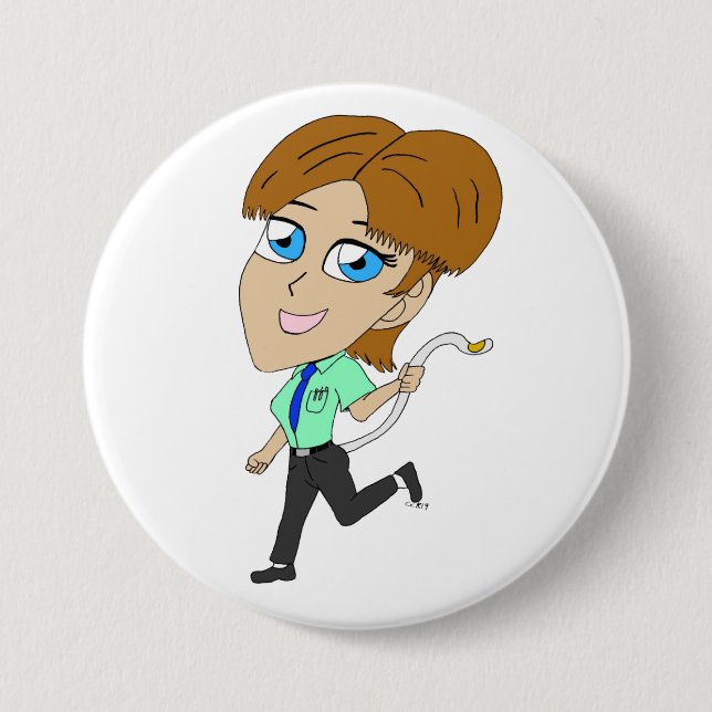 chibi girl with a tail 7.5 cm round badge (Front)