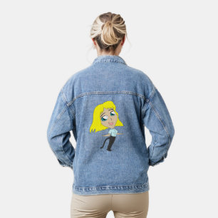chibi girl with a tail  denim jacket