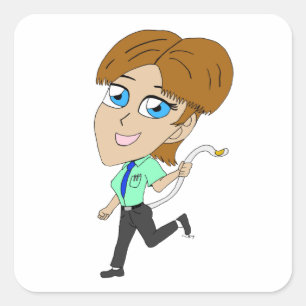 chibi girl with a tail square sticker