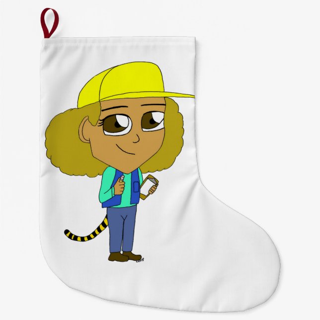 chibi girl with a tiger tail large christmas stocking (Front)
