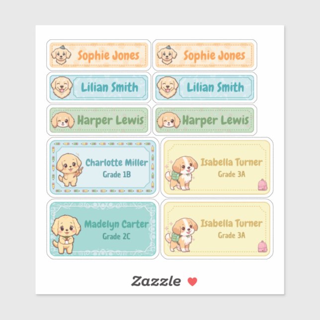 Chibi Golden Retriever Name Labels – Pastel School (Sheet)
