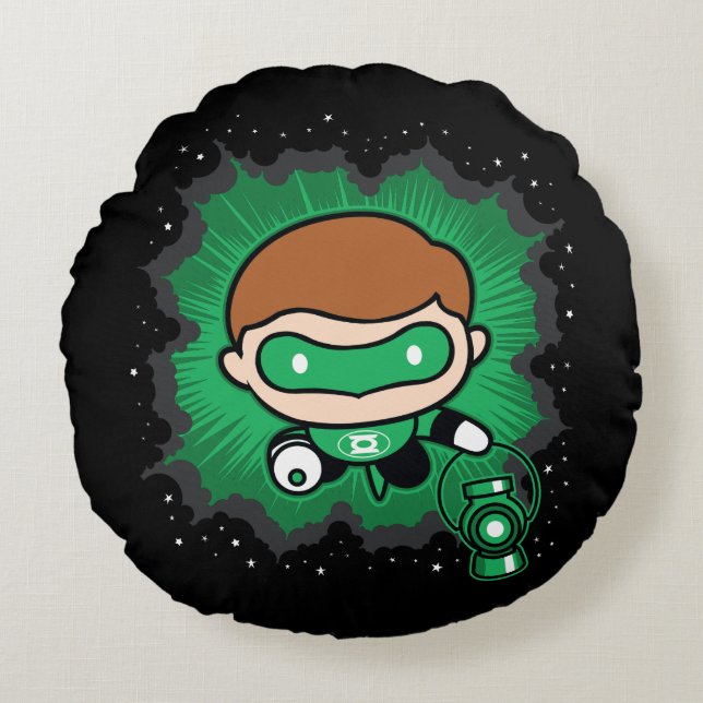 Chibi Green Lantern Flying Through Space Round Cushion (Front)
