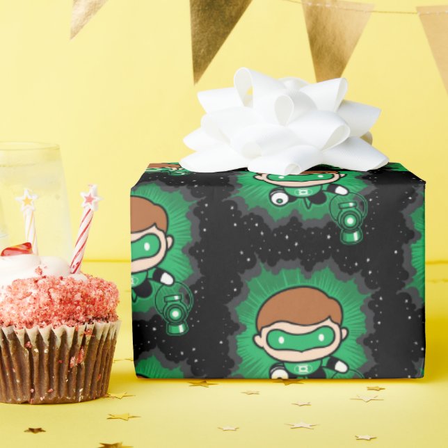 Chibi Green Lantern Flying Through Space Wrapping Paper (Birthday Party)