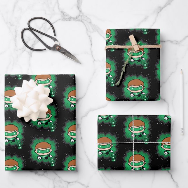 Chibi Green Lantern Flying Through Space Wrapping Paper Sheet (Front)