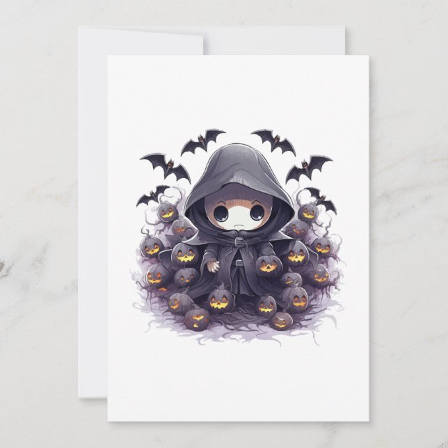 Chibi Grim Reaper Halloween - Adorable Dark Fantas Invitation (Front)