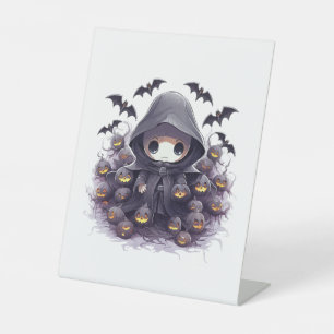 Chibi Grim Reaper Halloween - Adorable Dark Fantas Pedestal Sign