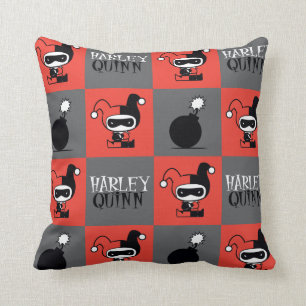 Chibi Harley Quinn Checker Pattern Cushion