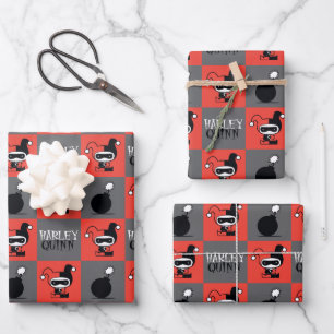 Chibi Harley Quinn Checker Pattern Wrapping Paper Sheet