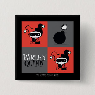 Chibi Harley Quinn Chequered Pattern 15 Cm Square Badge