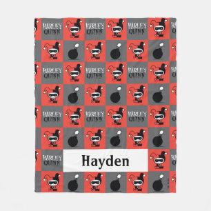Chibi Harley Quinn Chequered Pattern Fleece Blanket
