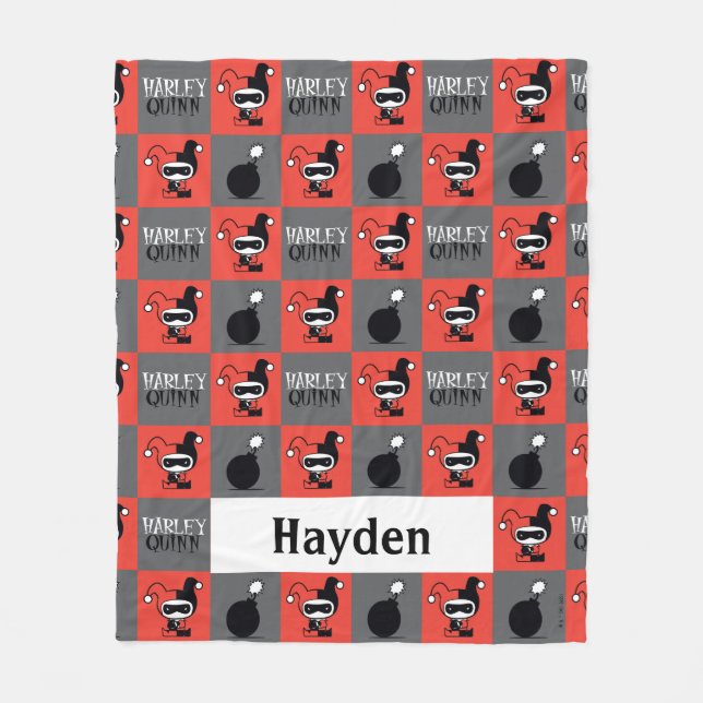 Chibi Harley Quinn Chequered Pattern Fleece Blanket (Front)