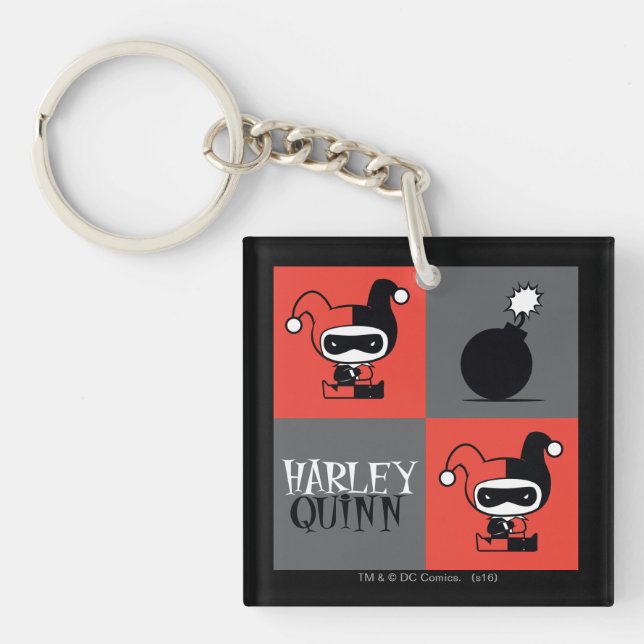 Chibi Harley Quinn Chequered Pattern Key Ring (Front)