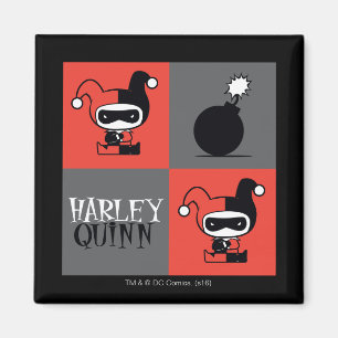 Chibi Harley Quinn Chequered Pattern Magnet