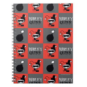 Chibi Harley Quinn Chequered Pattern Notebook