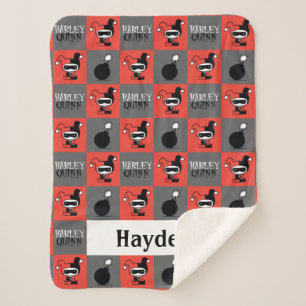 Chibi Harley Quinn Chequered Pattern Sherpa Blanket