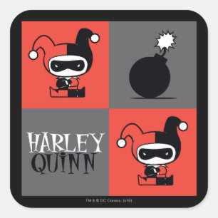 Chibi Harley Quinn Chequered Pattern Square Sticker