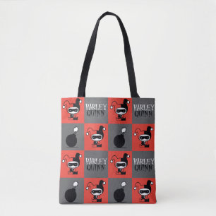 Chibi Harley Quinn Chequered Pattern Tote Bag