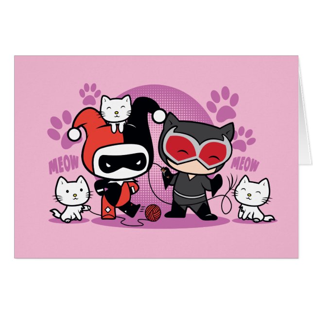 Chibi Harley Quinn & Chibi Catwoman With Cats (Front Horizontal)