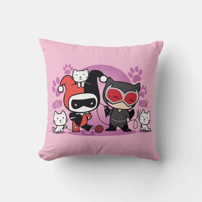 Chibi Harley Quinn & Chibi Catwoman With Cats Cushion (Front)