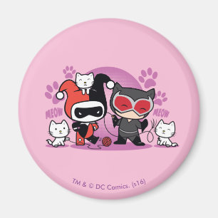 Chibi Harley Quinn & Chibi Catwoman With Cats Magnet