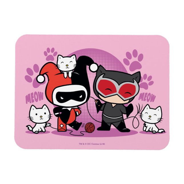 Chibi Harley Quinn & Chibi Catwoman With Cats Magnet (Horizontal)