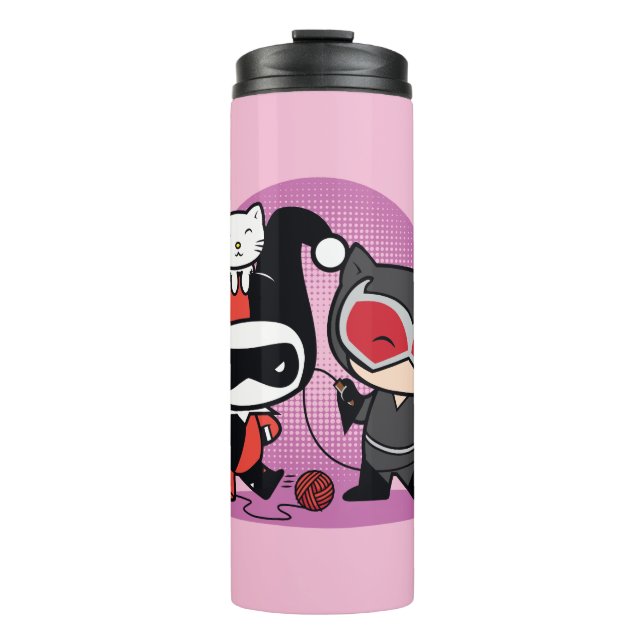 Chibi Harley Quinn & Chibi Catwoman With Cats Thermal Tumbler (Front)
