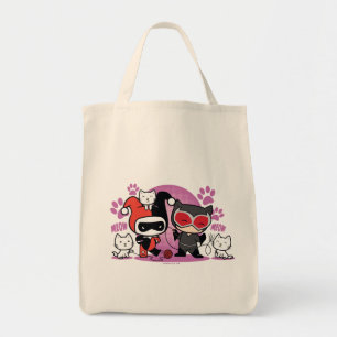 Chibi Harley Quinn & Chibi Catwoman With Cats Tote Bag