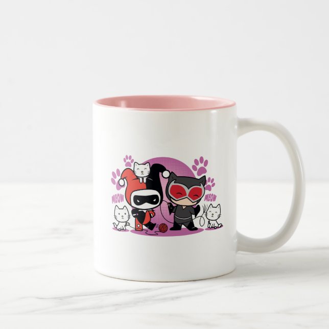 Chibi Harley Quinn & Chibi Catwoman With Cats Two-Tone Coffee Mug (Right)